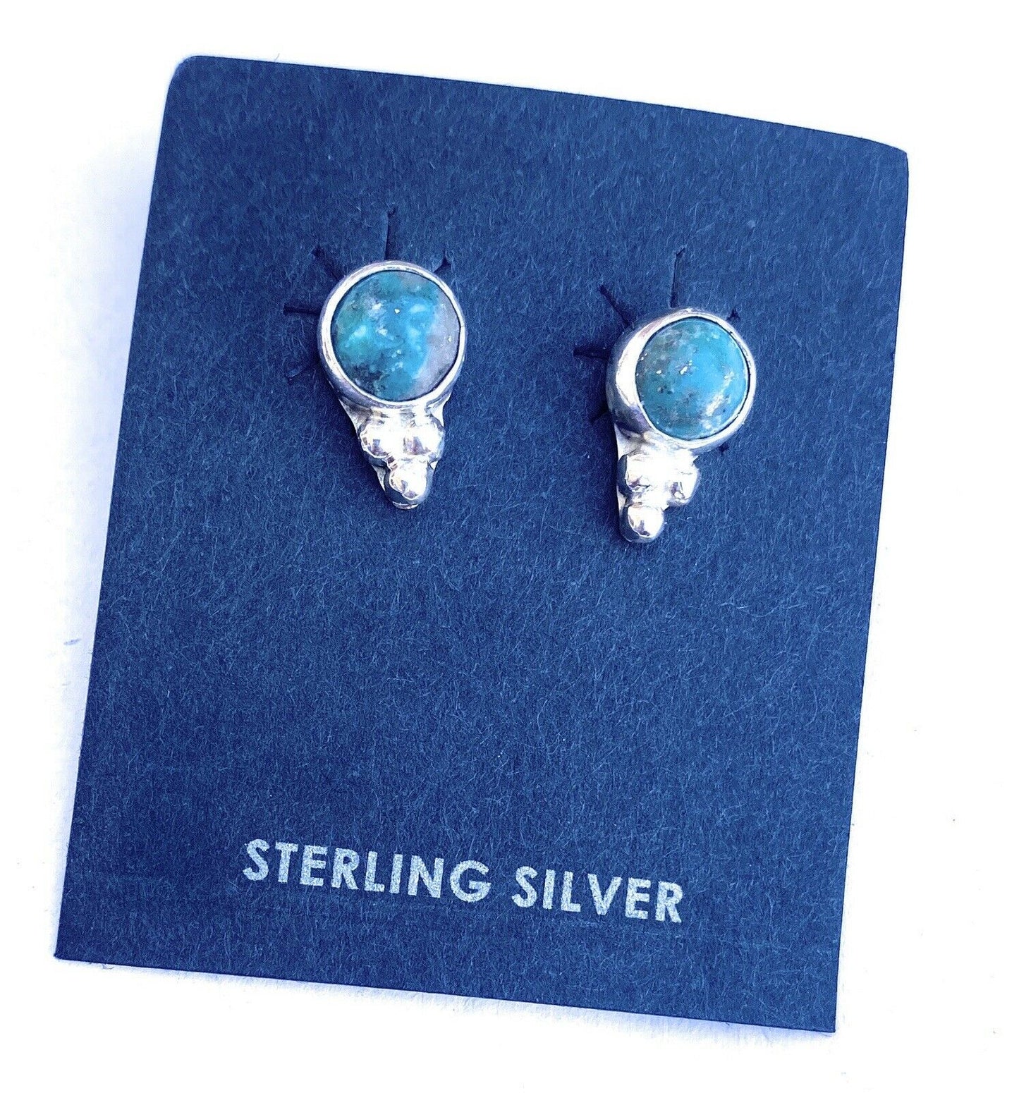 Navajo Sterling Silver And Turquoise Stud Earrings Signed