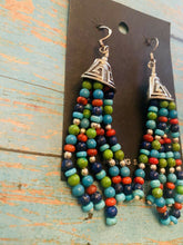 Load image into Gallery viewer, Navajo Sterling Silver Multi Stone Beaded Dangle Tassel Earrings