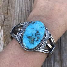 Load image into Gallery viewer, Navajo Kingman Turquoise &amp; Sterling Silver Cuff Signed By Artist S. Tso