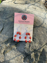 Load image into Gallery viewer, Navajo Sterling Silver Apple Coral Loop Beaded Dangle Earrings