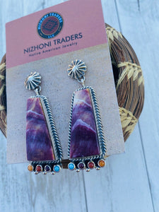 Navajo Sterling Silver, Spiny & Turquoise Dangle Earrings Signed