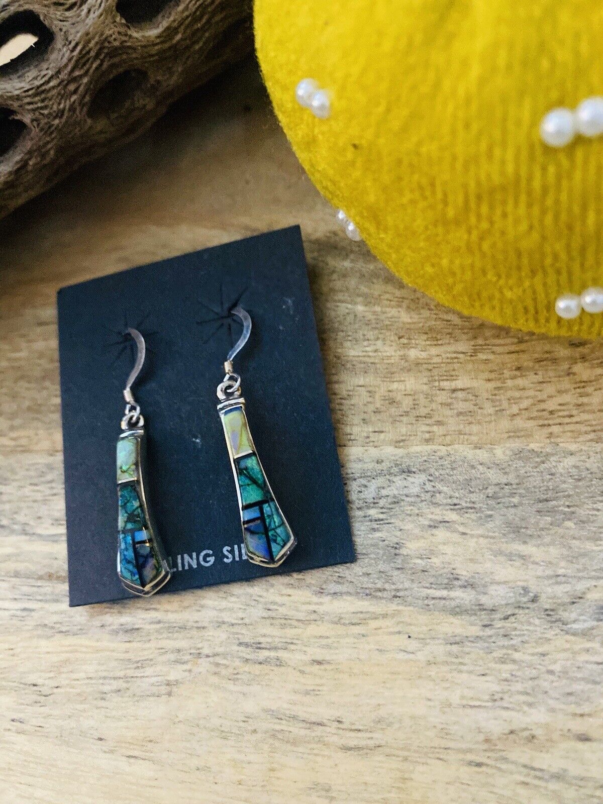 Navajo Natural Opal And Sterling Silver Inlay Dangle Earrings