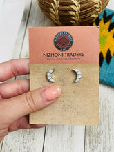 Load image into Gallery viewer, Zuni Sterling Silver And Mother Of Pearl Inlay Moon Stud Earrings