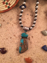 Load image into Gallery viewer, Vintage Navajo Pilot Mountain Turquoise &amp; Sterling Silver Pendant Signed