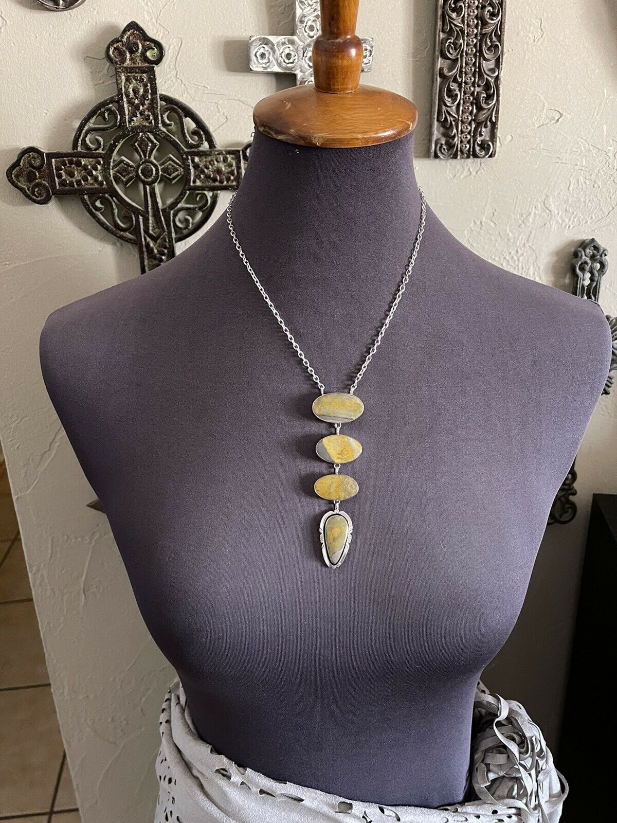 Navajo Bumblebee  & Sterling Silver Lariat Necklace