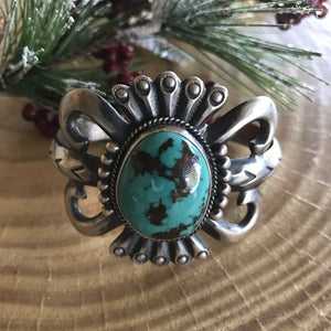 Vintage Turquoise Sterling Silver Navajo Cuff Bracelet