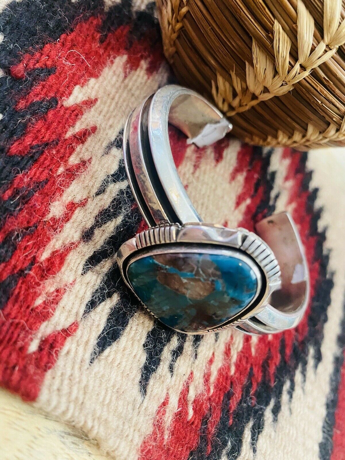 Vintage Navajo Royston Turquoise & Sterling Silver Cuff Bracelet Signed