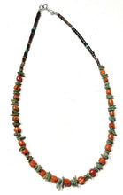 Load image into Gallery viewer, Navajo Turquoise, Heishi and Coral Beaded 16 Inch Necklace