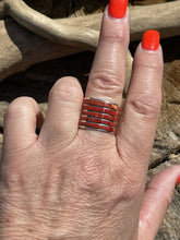 Load image into Gallery viewer, Zuni Sterling Silver Red Coral 5 Row Ring