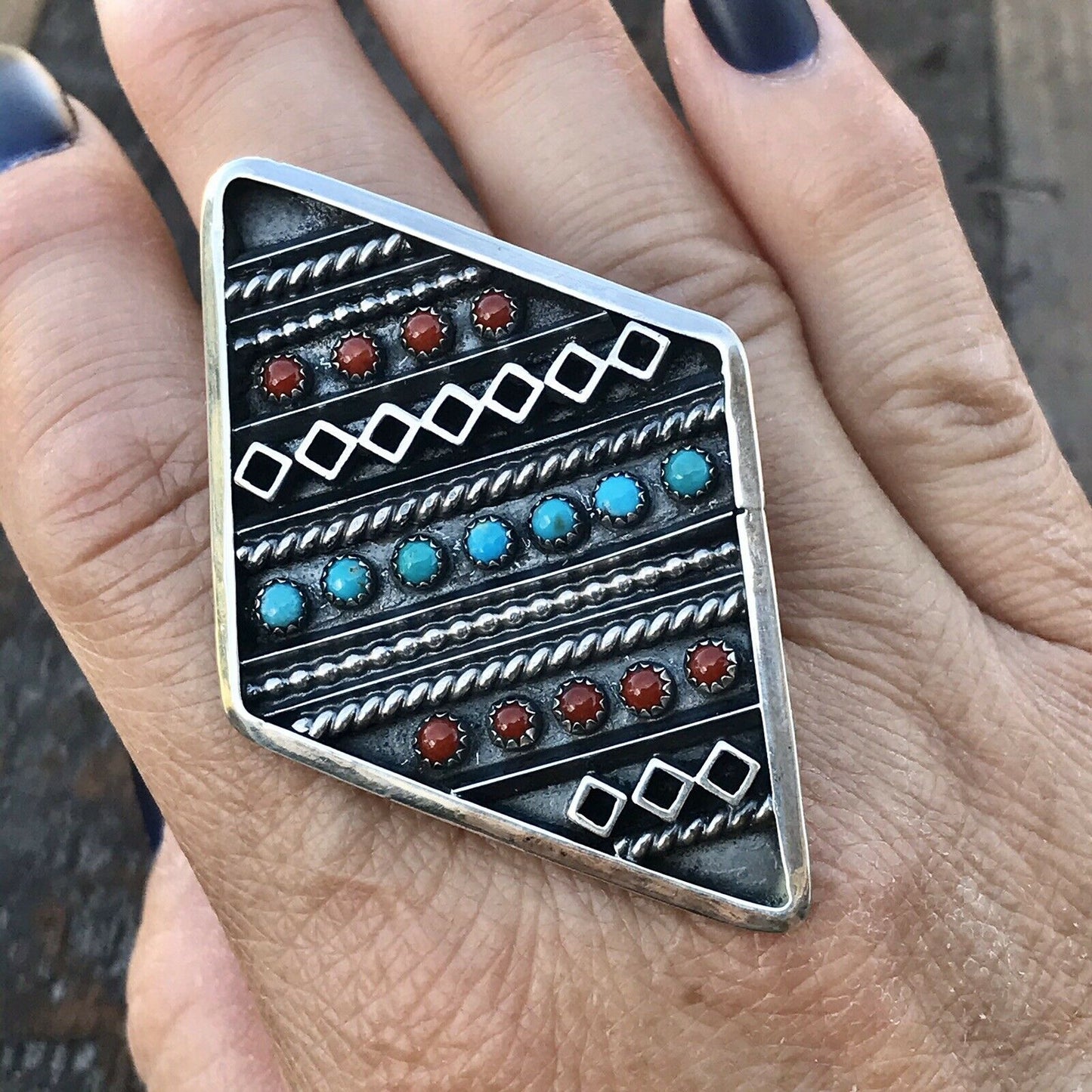 Navajo Multi Stone  Sterling Silver Statement Ring Size 8.5