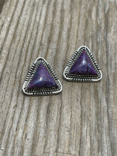 Load image into Gallery viewer, Beautiful Navajo Sterling Dyed Purple Kingman Turquoise Triangle Post Earrings