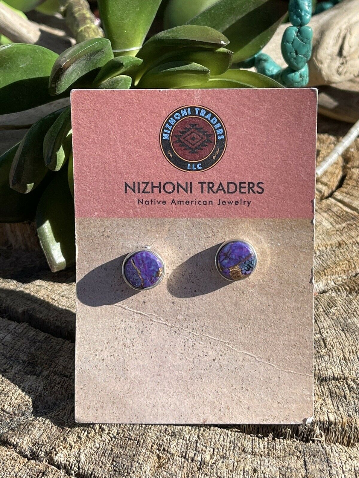 Navajo Sterling Silver Purple Dream Post Earrings Signed