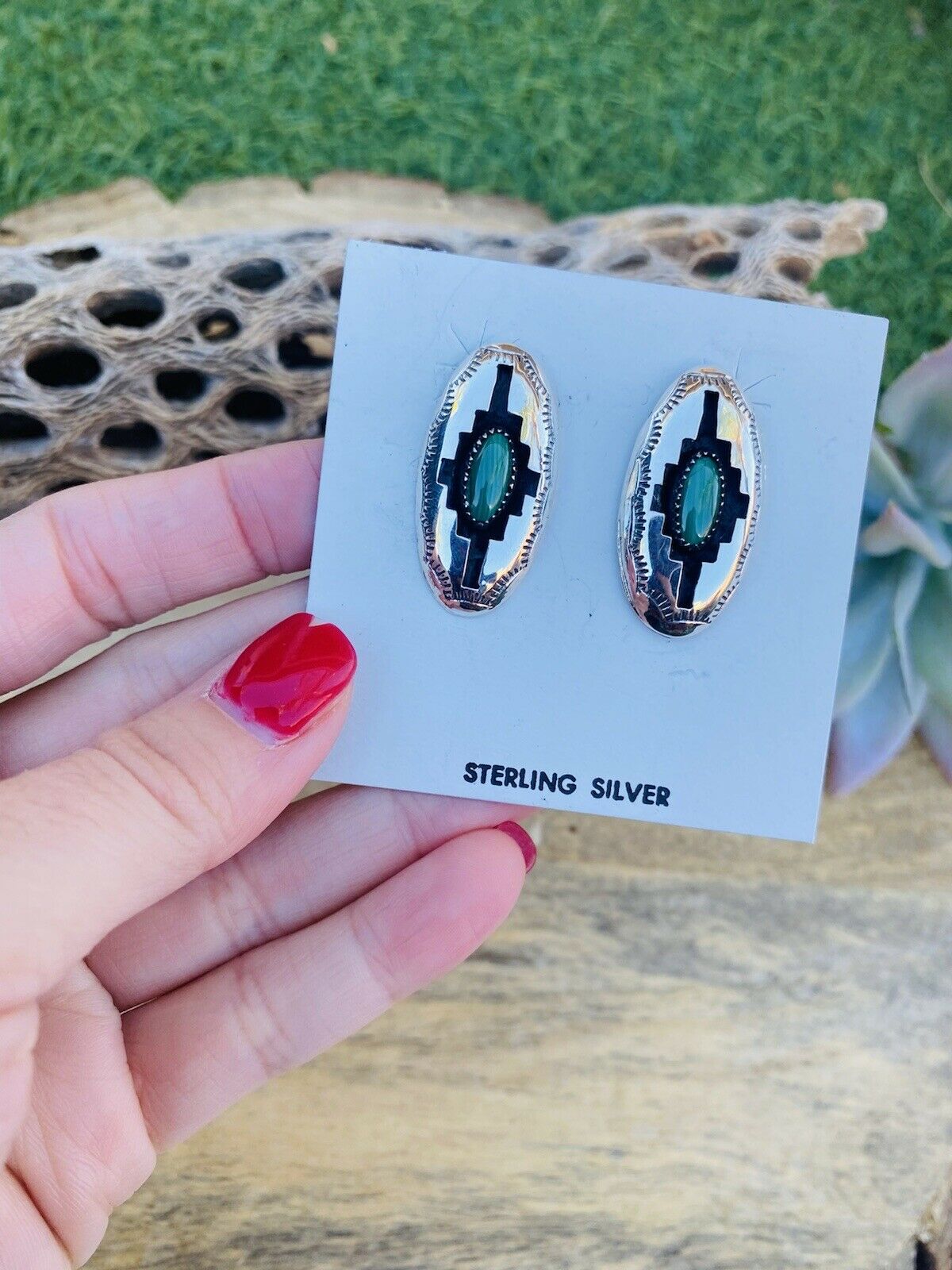 Navajo Malachite & Sterling Silver Shadow Box Post Earrings