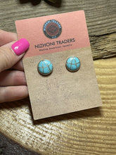 Load image into Gallery viewer, Navajo Sterling Silver &amp; Turquoise Inlay Circle Post Earrings Signed K