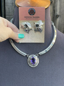Navajo Vintage Amethyst & Sterling Silver Necklace and Earrings Set