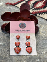 Load image into Gallery viewer, Beautiful Navajo Sterling Silver Apple Coral Triple Triangle Dangle Earrings