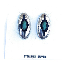 Navajo Malachite & Sterling Silver Shadow Box Post Earrings
