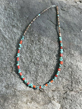 Load image into Gallery viewer, Navajo Turquoise, Heishi and Coral Beaded 16 Inch Necklace