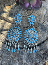 Load image into Gallery viewer, Stunning Navajo Sleeping Beauty Turquoise Sterling Cluster Dangle Earrings Artist LMB