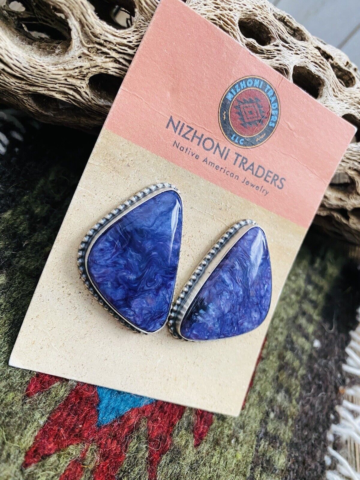 Navajo Charoite And Sterling Silver Post Earrings Signed