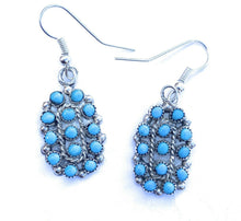 Load image into Gallery viewer, Zuni Sterling Silver &amp; Turquoise Petit Point Cluster Dangle Earrings