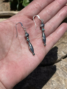 Navajo Diamond Cut Bead Sterling Silver Turquoise Dangle Earrings