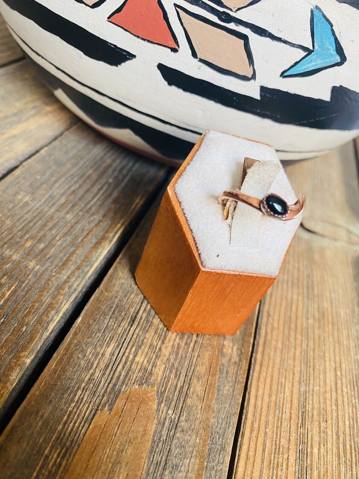 Navajo Copper Over Sterling Onyx Ring