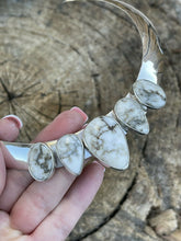 Load image into Gallery viewer, Navajo Sterling Silver  White Buffalo 5 Stone Choker Necklace Signed