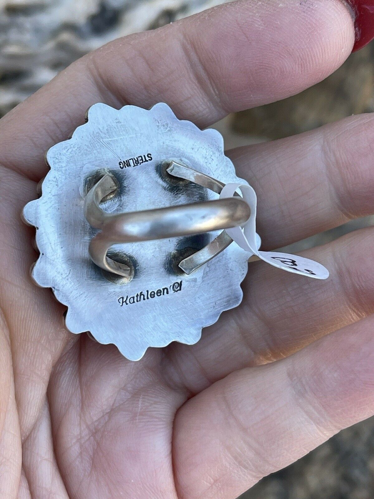 Navajo Sterling Silver Kingman Web Turquoise & Red Coral Taos Ring Sz 8