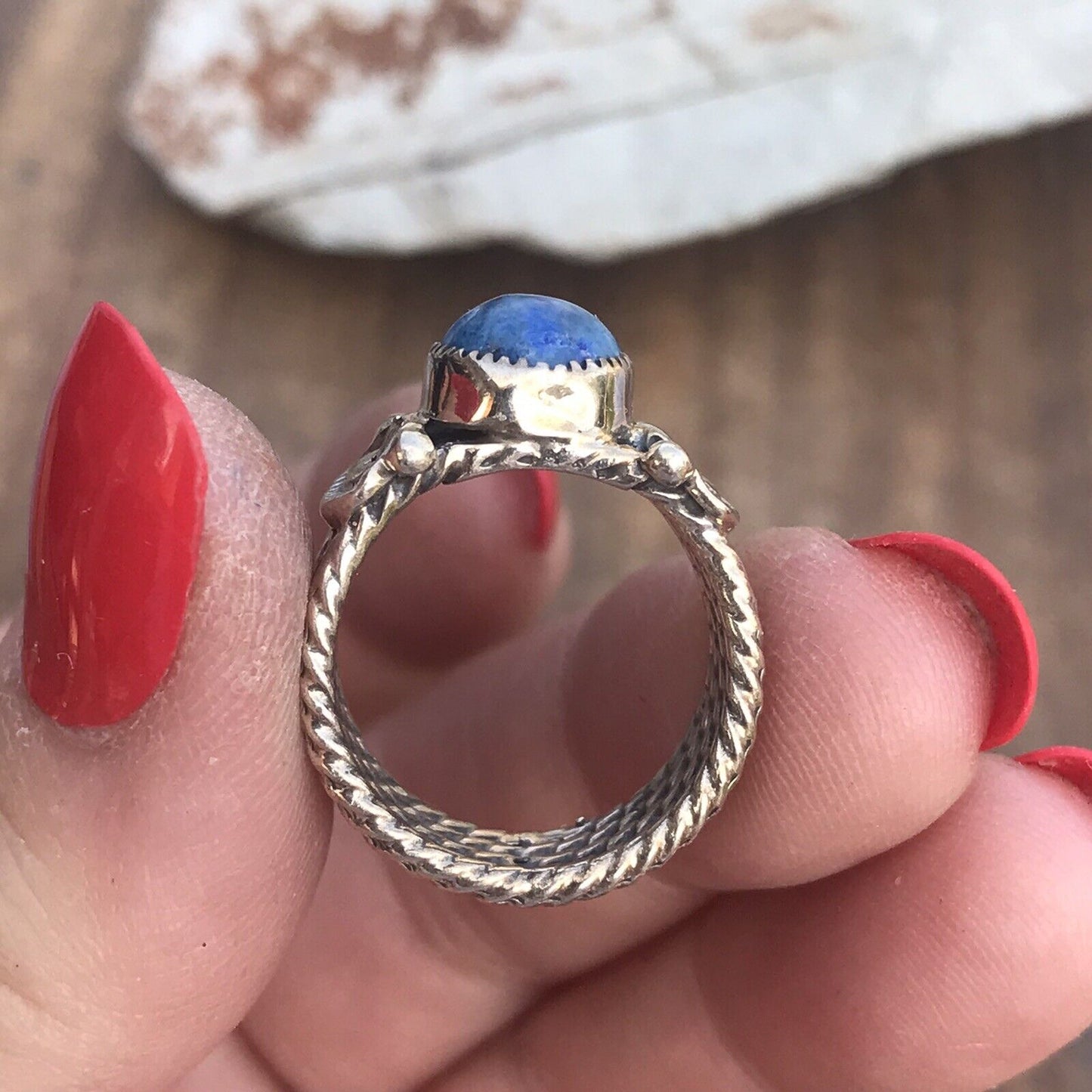 Navajo Sterling Silver Lapis Rope Cigar Band Ring