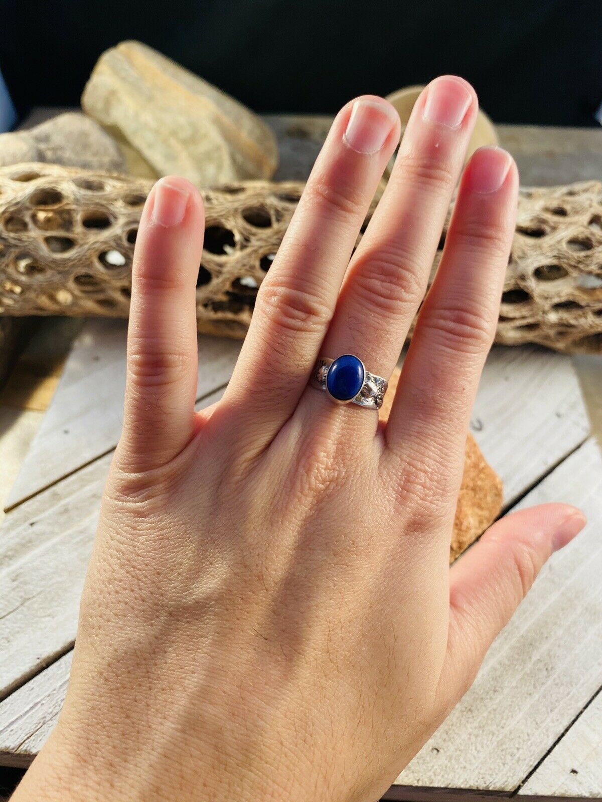 Navajo Lapis & Sterling Silver Adjustable Ring