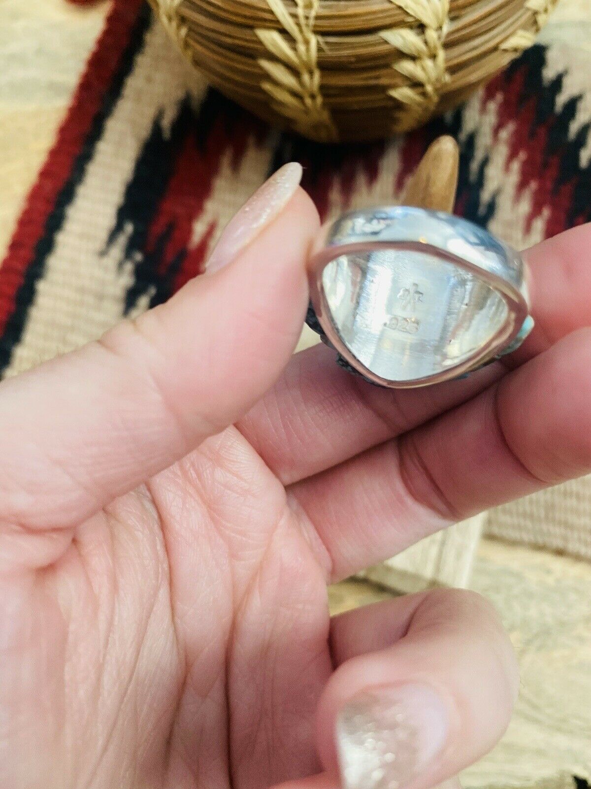 Navajo Turquoise & Sterling Silver High Rise Inlay Ring