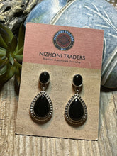 Load image into Gallery viewer, Beautiful Navajo Sterling Silver Black Onyx Teardrop Post Dangle Earrings
