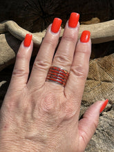 Load image into Gallery viewer, Zuni Sterling Silver Red Coral 5 Row Ring