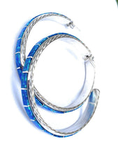 Load image into Gallery viewer, Navajo Sterling Silver &amp; Opal Inlay Hoop Earrings Signed