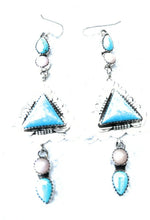 Load image into Gallery viewer, Navajo Sterling Southwest Triangle Pink Jasper Turquoise  Hook Dangle Earrings