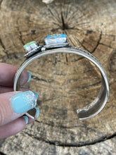 Load image into Gallery viewer, Navajo Sterling Sonoran Gold &amp; Golden Hills Turquoise 2 Stone Cuff Bracelet