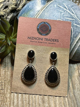 Load image into Gallery viewer, Beautiful Navajo Sterling Silver Black Onyx Teardrop Post Dangle Earrings