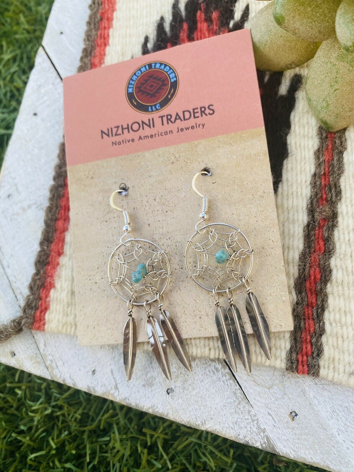 Navajo Sterling Silver & Dream Catcher Feather Dangle Earrings