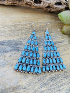 Zuni Sterling Silver And Sleeping Beauty Turquoise Dangle Earrings Signed