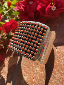 Navajo Natural Coral & Sterling Silver Cuff Bracelet By Paul Livingston