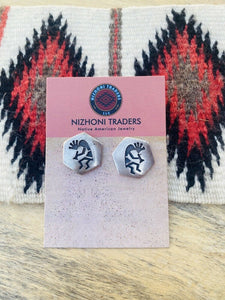 Vintage Hopi Sterling Silver Overlay Kokopelli Stud Earrings