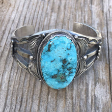 Load image into Gallery viewer, Navajo Kingman Turquoise &amp; Sterling Silver Cuff Signed By Artist S. Tso