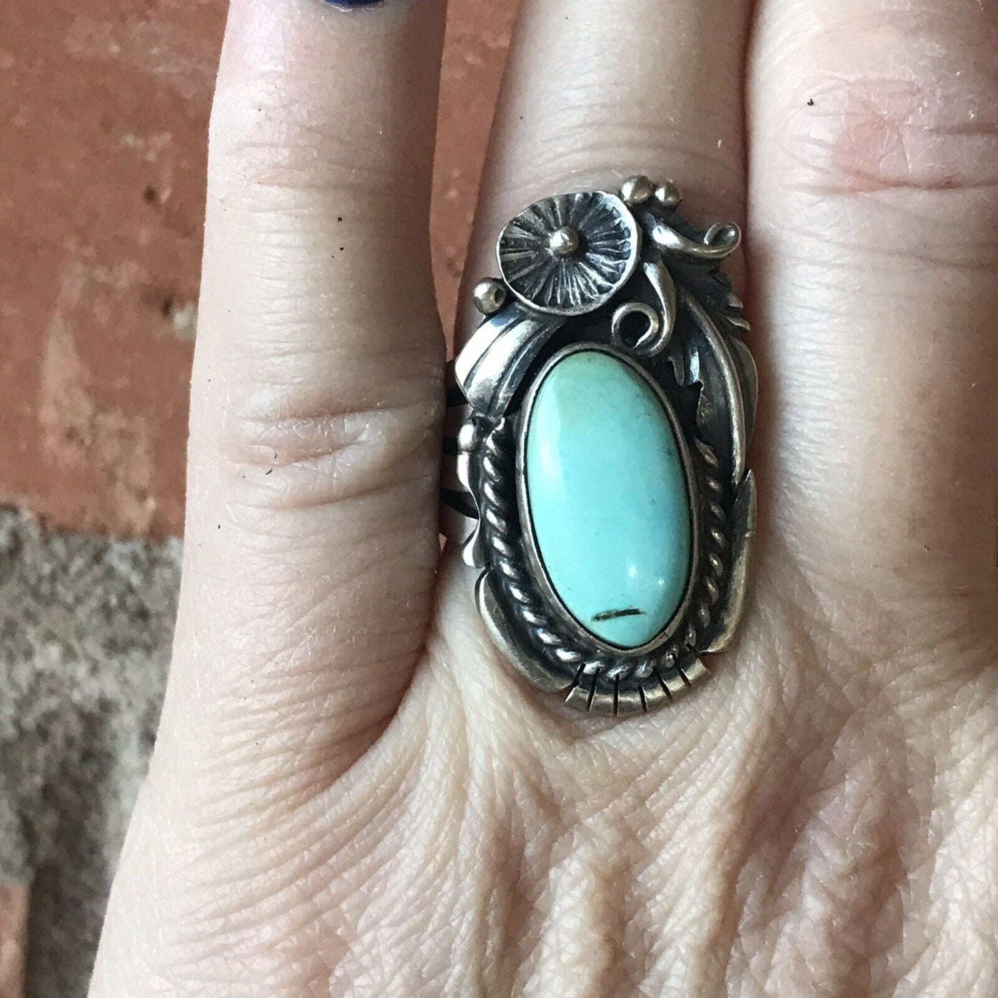 Navajo Royston Turquoise & Sterling Silver Ring Size 5. By Artist R. H