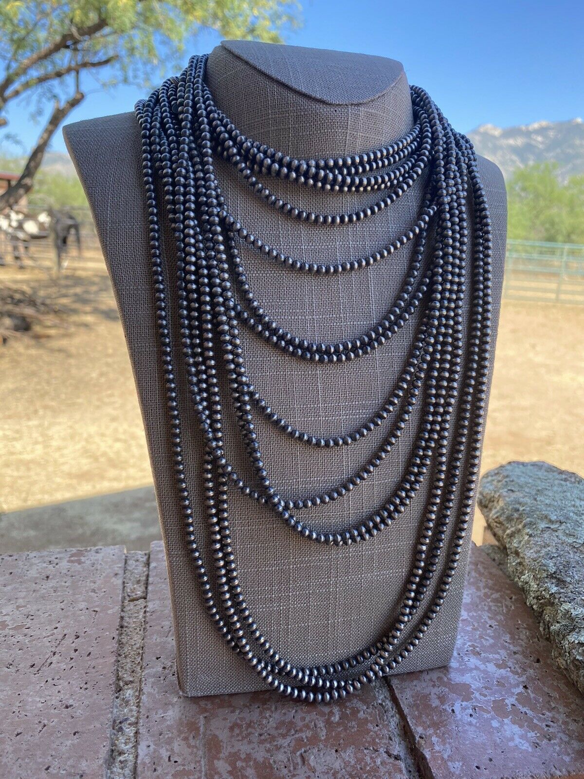 Sterling Silver Navajo Style Pearls Necklaces 4mm
