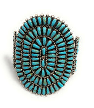Load image into Gallery viewer, Navajo Old Pawn Vintage Turquoise &amp; Sterling Silver Cluster Cuff Bracelet