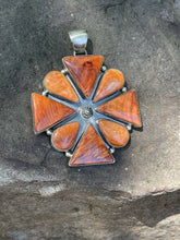 Load image into Gallery viewer, Navajo Sterling Silver Orange Spiny  Jumbo Cluster Pendant