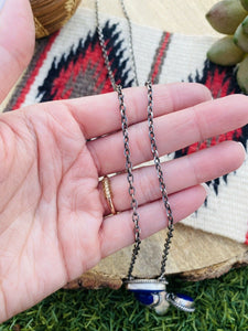 Navajo Sterling Silver & Lapis Lariat Necklace By Wydell Billie