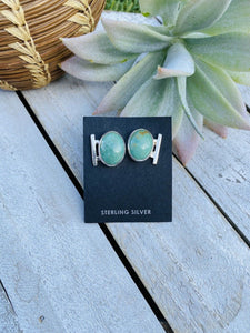 Navajo Sterling Silver And Royston Turquoise Stud Earrings Signed