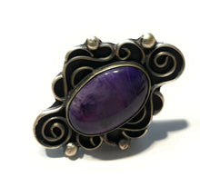 Load image into Gallery viewer, Navajo Purple Charoite &amp; Sterling Silver Swirl Statement Ring Size 7